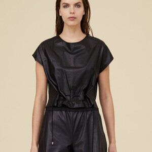 Yigal Azrouël -  DRAWSTRING GATHERED TOP IN LEATHER